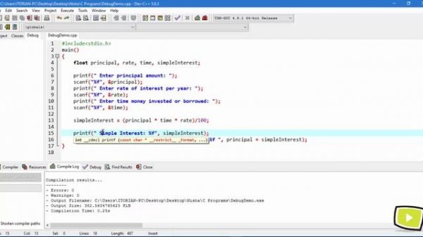 1.13.  Debugging in DevC (Developer C or C++)