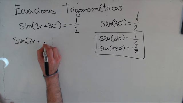 Resolver ecuación Trigonométrica | sin(2x+30º)=-1/2 смотреть онлайн
