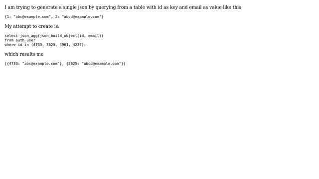 Databases: How to query all rows of a table into single json Postgresql? смотреть онлайн