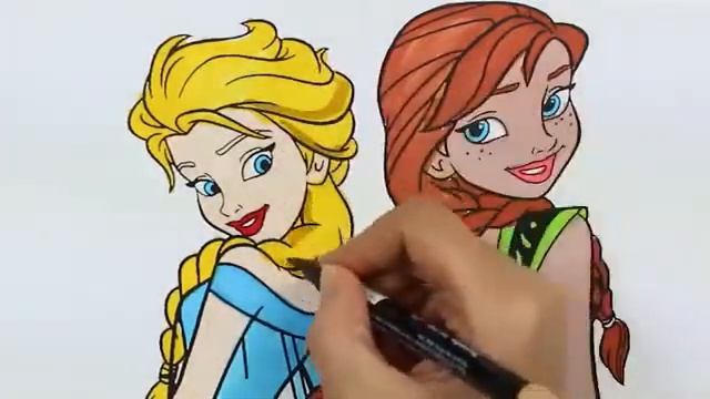 Эльза и Анна принцесса Pаскраски | Маленькие руки раскраски для детей смотреть онлайн