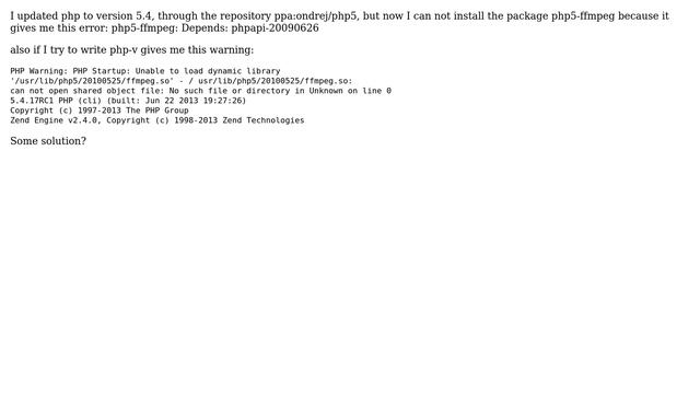 DevOps & SysAdmins: Ubuntu 12.04 upgrade php 5.4 missing php5-ffmpeg смотреть онлайн