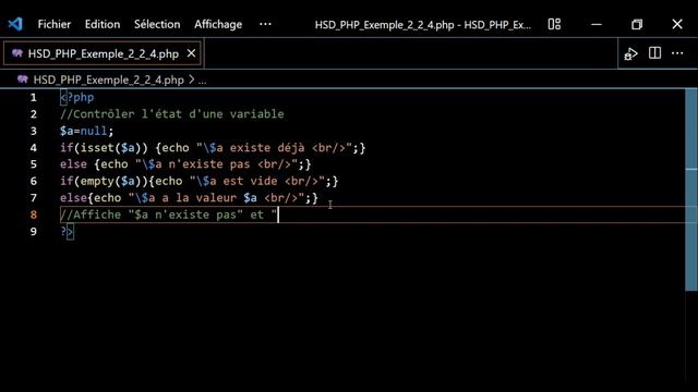 PHP Exemple 2.2.4. Contrôler l'état d'une variable смотреть онлайн