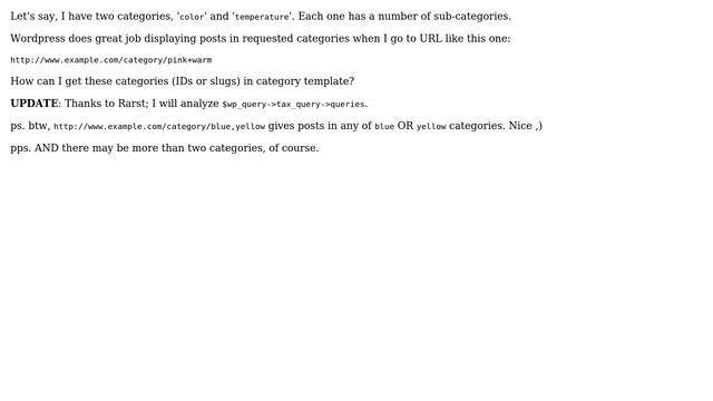 Wordpress: How can I get categories IDs if multiple categories requested via URI? смотреть онлайн