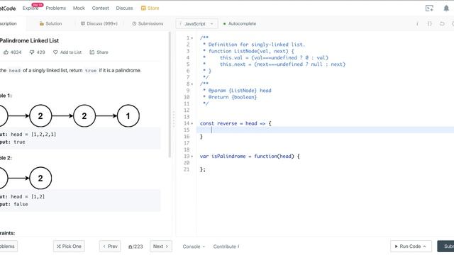 LEETCODE 234 (JAVASCRIPT) | PALINDROME LINKED LIST смотреть онлайн