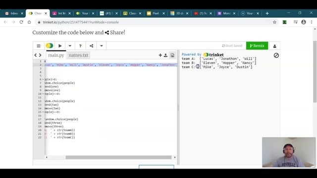 Team Chooser Adding people from a text file Trinket смотреть онлайн