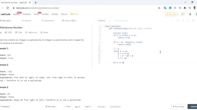 Palindrome Number Leetcode Solution | Python смотреть онлайн