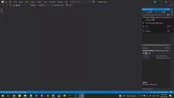 Unity 2022 Visual Studio - Project Target Framework Not Installed