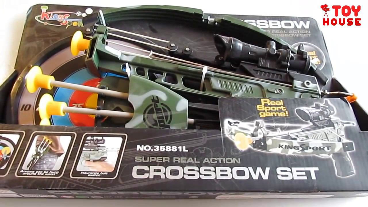 Арбалет с лазерным прицелом детское игрушечное оружие. Распаковка и обзор игрушек.