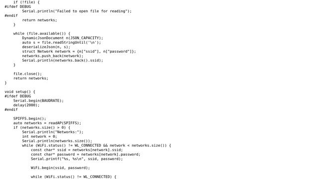 Arduino: WiFi.begin doesn't work with ArduinoJson's const char\* output смотреть онлайн