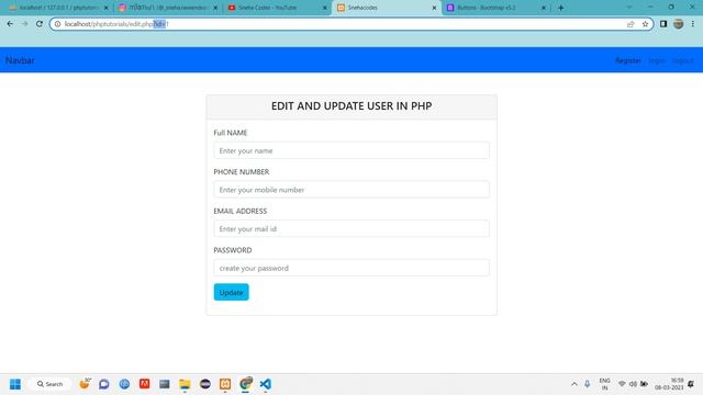 Edit And Update Data In the Database Using PHP MySQL | Update data using PHP | @snehacodes7132 смотреть онлайн