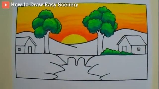 Easy Sunset Scenery Drawing | How to Draw Beautiful Sunset in the Village Scenery with Oil Pastels смотреть онлайн