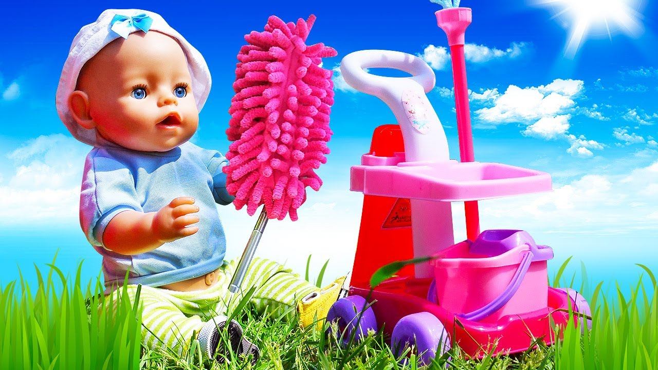 Пупсик БЕБИ БОН убирается в доме! - Видео куклы для девочек. Детские мультики с игрушками Baby Born смотреть онлайн