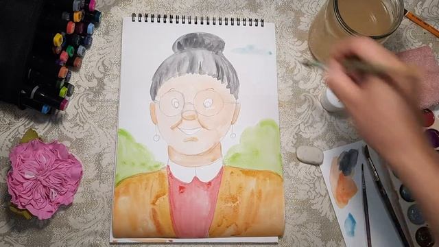 Бабуля-красотуля. Как нарисовать портрет акварелью и фломастерами. смотреть онлайн