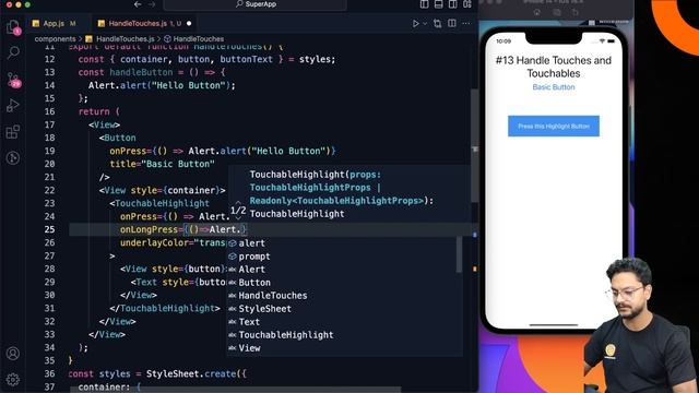 #13 Handle Touches and Touchables #reactnative #touch #button смотреть онлайн