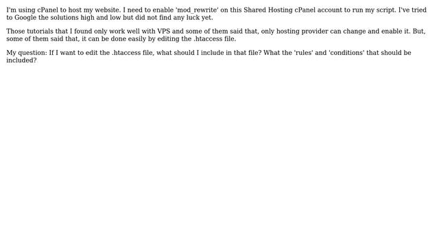 Webmasters: Enable 'mod_rewrite' Using .htaccess File On cPanel Shared Hosting Server смотреть онлайн