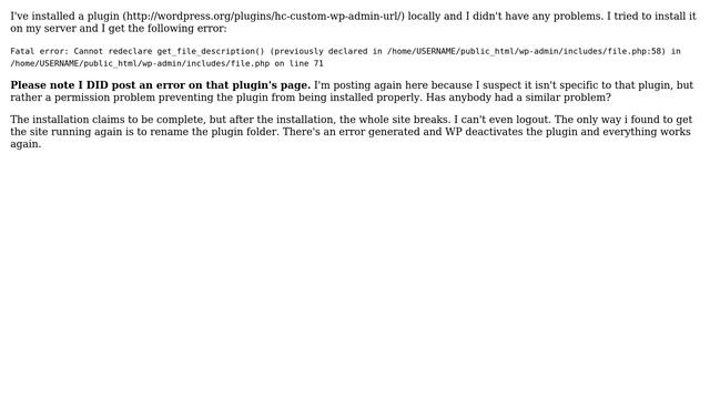 Wordpress: Plugin not installing properly, functions being redeclared смотреть онлайн