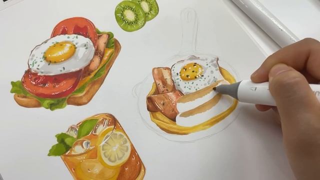 draw with me - food illustrations???? using alcohol-based markers and colored pencils ₊˚✧ смотреть онлайн