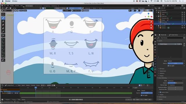 How to animate a Lip Sync animation Blender Tutorial Grease Pencil - Part 1 смотреть онлайн