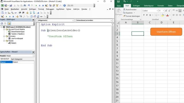 Excel VBA UserForm über Schaltfläche öffnen [Alle Excel VBA Befehle] смотреть онлайн