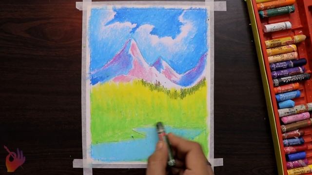 Drawing of Nature for beginners | Drawing of mountain landscape with oil pastel step by step смотреть онлайн