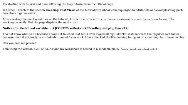 Error with CakePHP - Notice (8): Undefined variable: uri смотреть онлайн