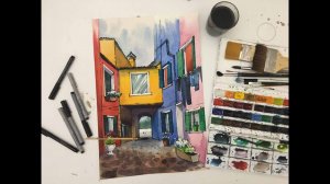 Мастер-класс по акварельной живописи «Маленькая Италия» | Как нарисовать дворик поэтапно