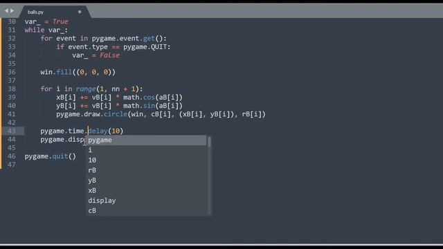 Программа на Python 3. Столкновения шаров смотреть онлайн