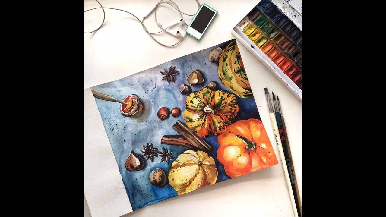 Мастер-класс «Спелые тыквы с пряностями» | Как нарисовать тыкву поэтапно смотреть онлайн
