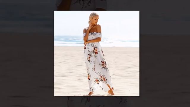 Elsvios Для женщин с открытыми плечами Цветочный принт бохо платье модные смотреть онлайн