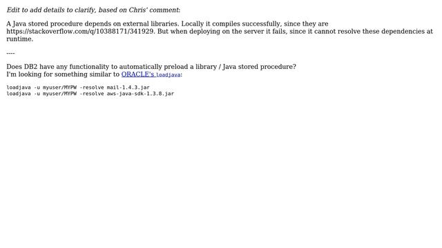 Databases: Preloading a Java library in DB2, similar to ORACLE's loadjava смотреть онлайн