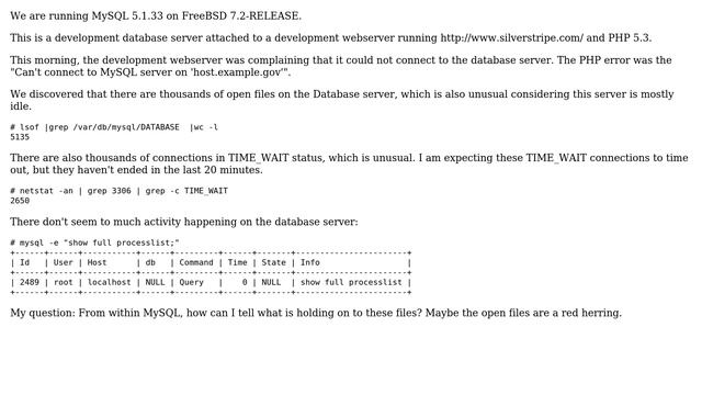 MySQL: Not much activity, but thousands of network connections remain in TIME_WAIT" смотреть онлайн