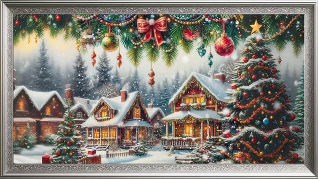 TV SCREENSAVER WALLPAPER AMBIANCE SNOWY CHRISTMAS WITH MUSIC SONG | ART | VINTAGE FRAMED PAINTING смотреть онлайн