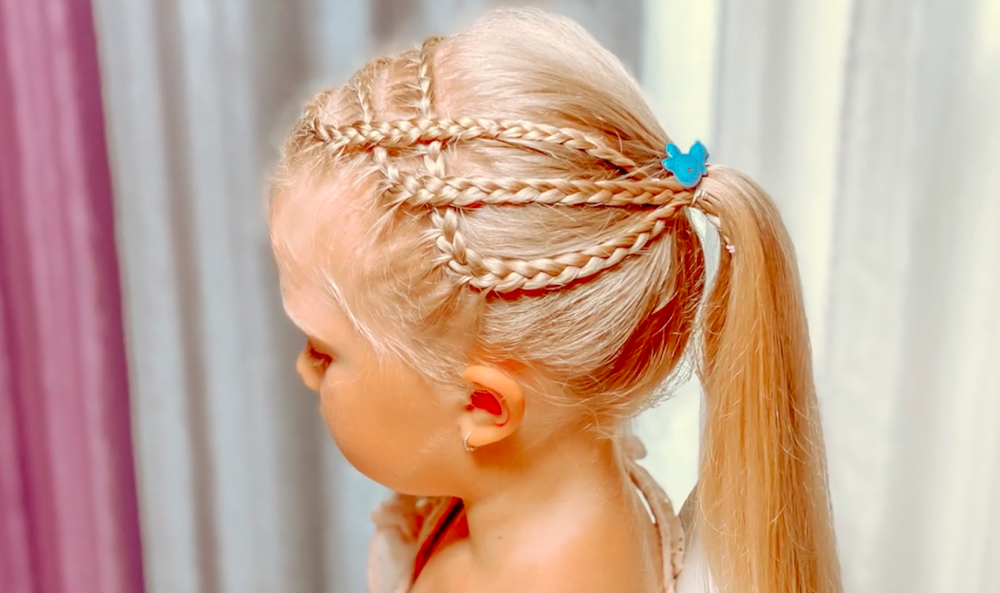 Прически для детей Красивый хвост с декором смотреть онлайн