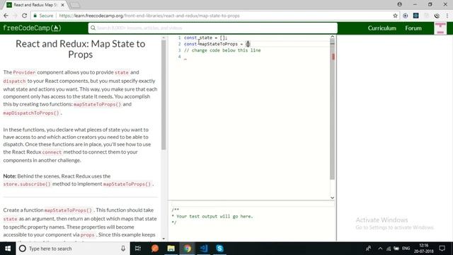 freecodecamp-React and Redux Map State to Props-solution смотреть онлайн
