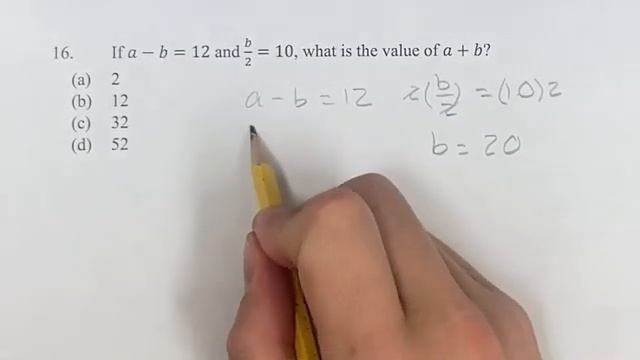16. If a-b=12 and b/2=10, what is the value of a+b? смотреть онлайн