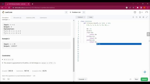 1137. N-th Tribonacci Number with Python | Leetcode with Python #pythontutorial #youtube #youtuber смотреть онлайн