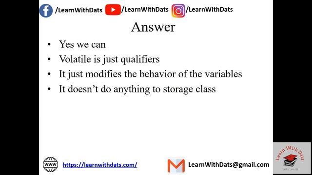 Can We apply volatile to Static Variables | Embedded C/C FAQ Interview Questions | Learn WIth Dats смотреть онлайн