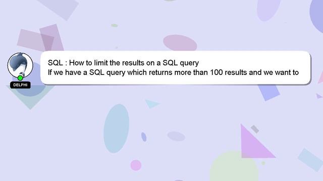 SQL : How to limit the results on a SQL query смотреть онлайн