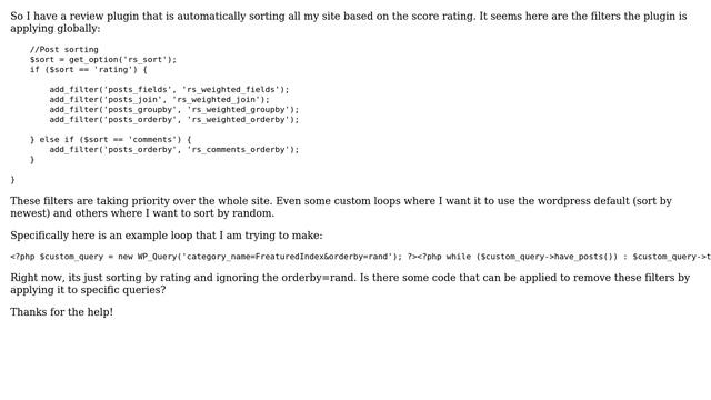 Wordpress: How to remove a plugin filter's priority on specific loops (custom queries)? смотреть онлайн