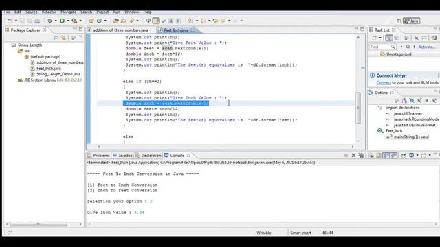 Feet To Inch Conversion in Java смотреть онлайн