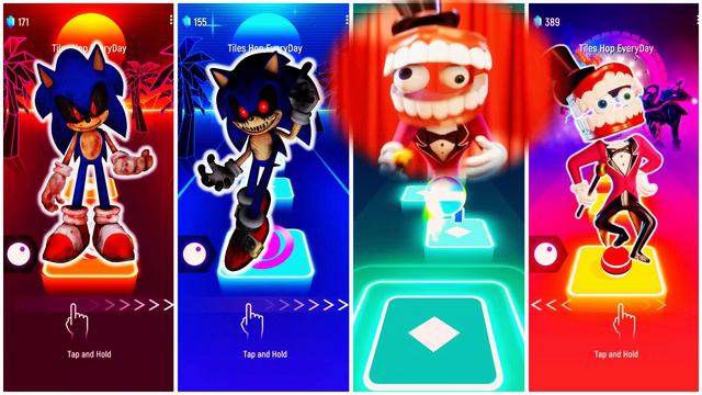 Sonic EXE VS Sonic EXE VS Ragatha VS Caine | Tiles Hop EDM Rush