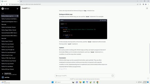 python infinite while loop example смотреть онлайн