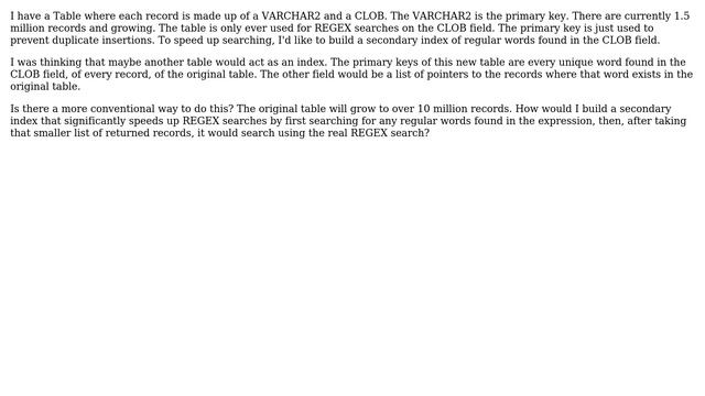 Databases: Oracle: How to create secondary index based on every word in a CLOB смотреть онлайн