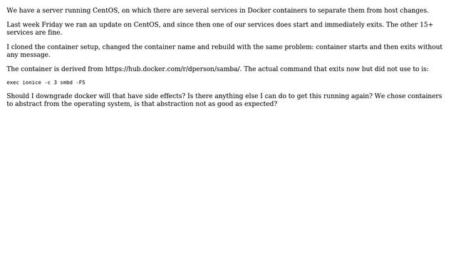 Unix & Linux: Docker container with Samba exits without any message смотреть онлайн