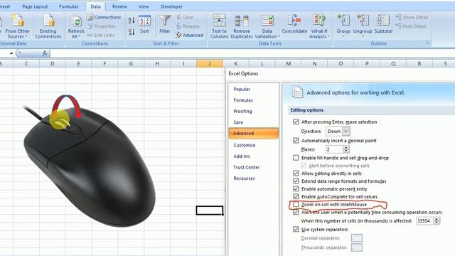 Zoom on roll with IntelliMouse IN MS EXCEL ,advance setting in excel, excel. Microsoft excel, смотреть онлайн