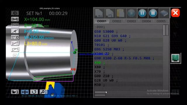 Fanuc G90 Cycle Example 05 | CNC PROGRAMME | CNC SIMULATION | Fanuc | смотреть онлайн