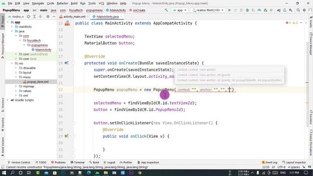 Popup Menu using menu.xml | Android Studio 7.79 Java смотреть онлайн