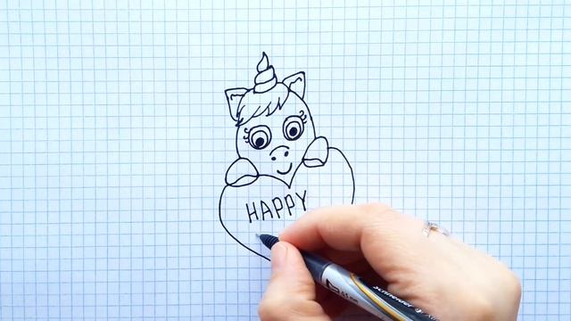 Рисуем простые рисунки #140. Как нарисовать Единорога с Валентинкой. Рисунки На День Влюбленных смотреть онлайн