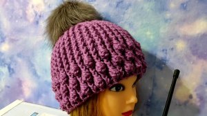 Шапочка крючком с элементами ,,попкорн,, Подробное видео для начинающих.