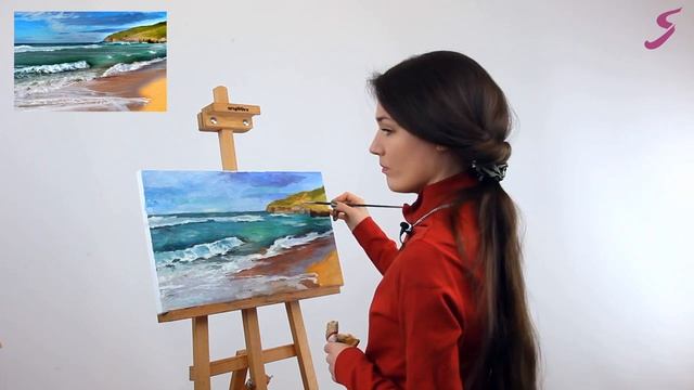 Онлайн урок по маслу «Морской берег» | Как нарисовать морской пейзаж поэтапно смотреть онлайн